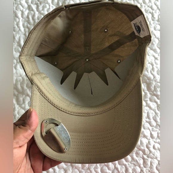 Beach Bum Bottle Opener Tan Baseball hat with beer bottle and palm tree - Picture 7 of 8